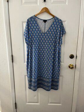 J.Jill Wearever Woman's Blue Border Print Summer Midi Dress Sz XL